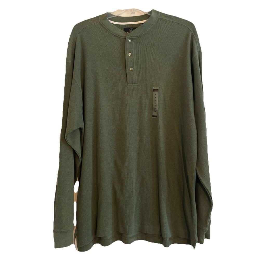 RedHead Henley Thermal Shirt Men's 2XL Green Long Sleeve 100% Cotton NWT Casual